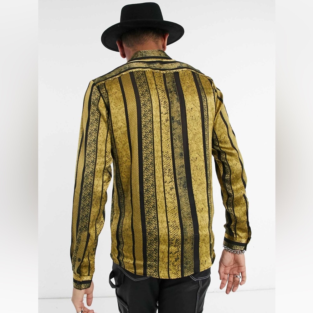 ASOS design regular fit party shirt in gold animal skin stripe